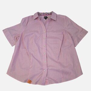 Talbots Plus Petite 18WP Non-Iron Pink & White Striped Button-Down Shirt 4206
